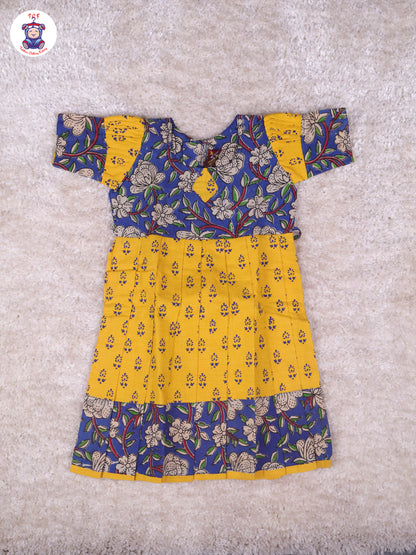 Dark Blue & Mustard Floral - Girls Readymade Long Frock