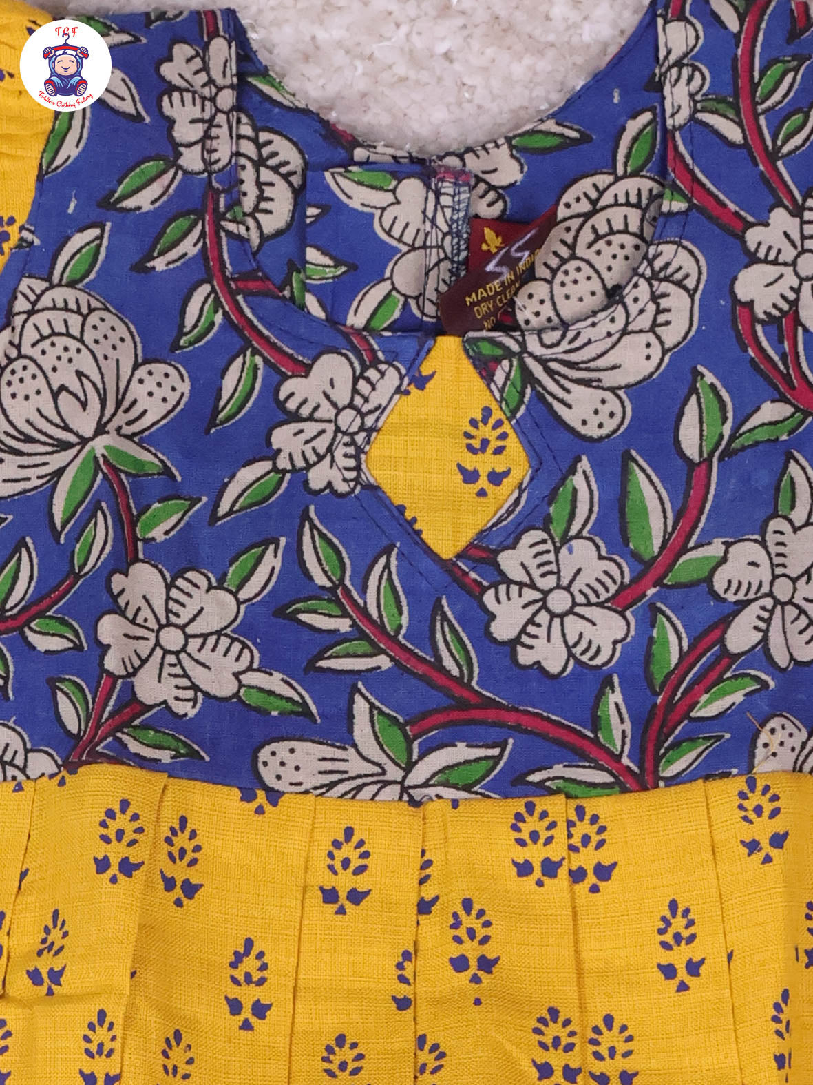 Dark Blue & Mustard Floral - Girls Readymade Long Frock