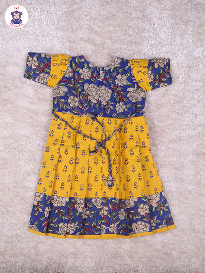 Dark Blue & Mustard Floral - Girls Readymade Long Frock