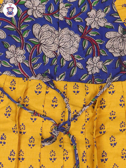 Dark Blue & Mustard Floral - Girls Readymade Long Frock