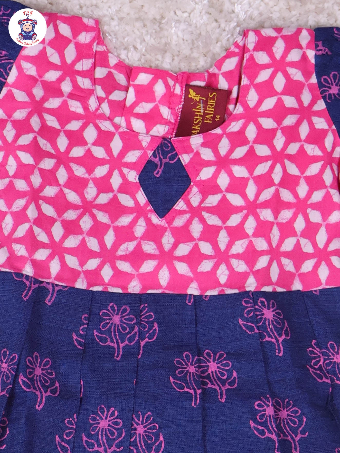 Pink & Dark Blue - Girls Readymade Long Frock