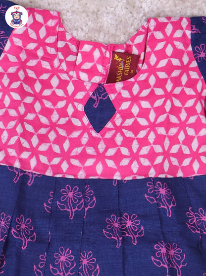 Pink & Dark Blue - Girls Readymade Long Frock
