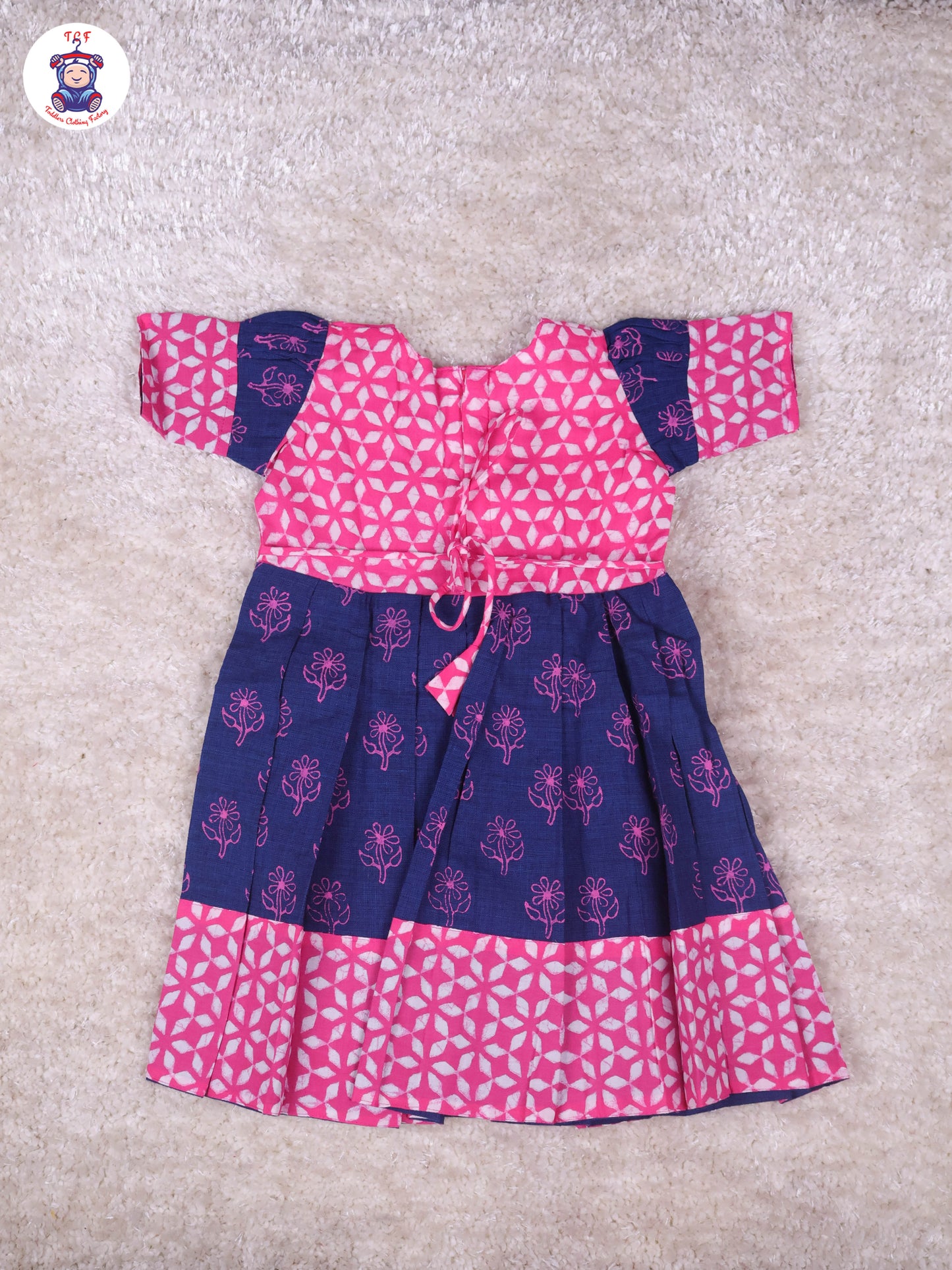 Pink & Dark Blue - Girls Readymade Long Frock