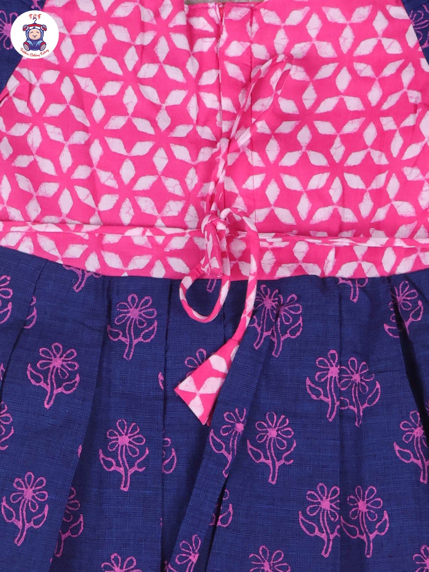 Pink & Dark Blue - Girls Readymade Long Frock