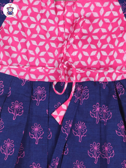 Pink & Dark Blue - Girls Readymade Long Frock