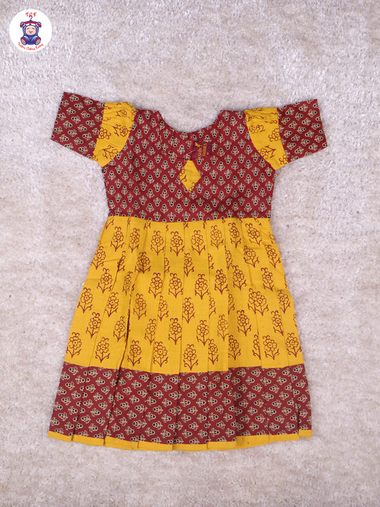 Brown & Mustard Floral - Girls Readymade Long Frock
