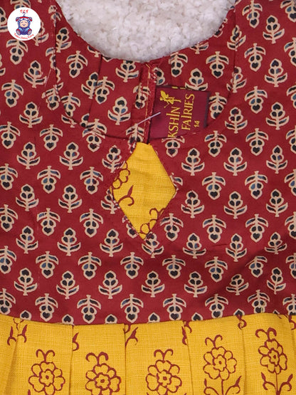 Brown & Mustard Floral - Girls Readymade Long Frock