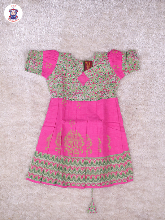 Lite Green & Pink Floral - Girls Readymade Long Frock