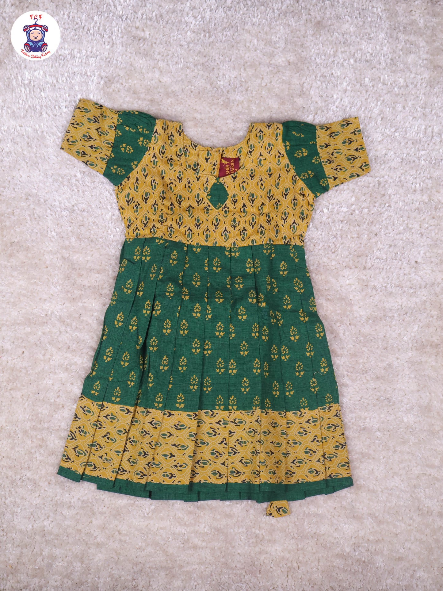 Mustard & Dark Green Floral - Girls Readymade Long Frock
