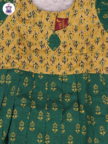 Mustard & Dark Green Floral - Girls Readymade Long Frock