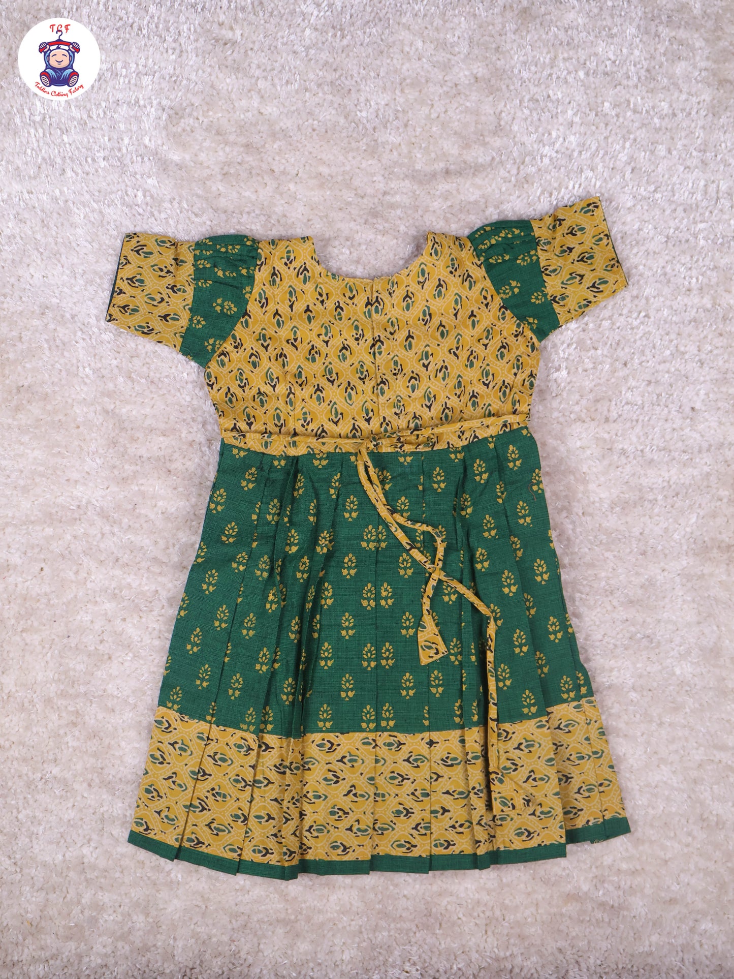 Mustard & Dark Green Floral - Girls Readymade Long Frock