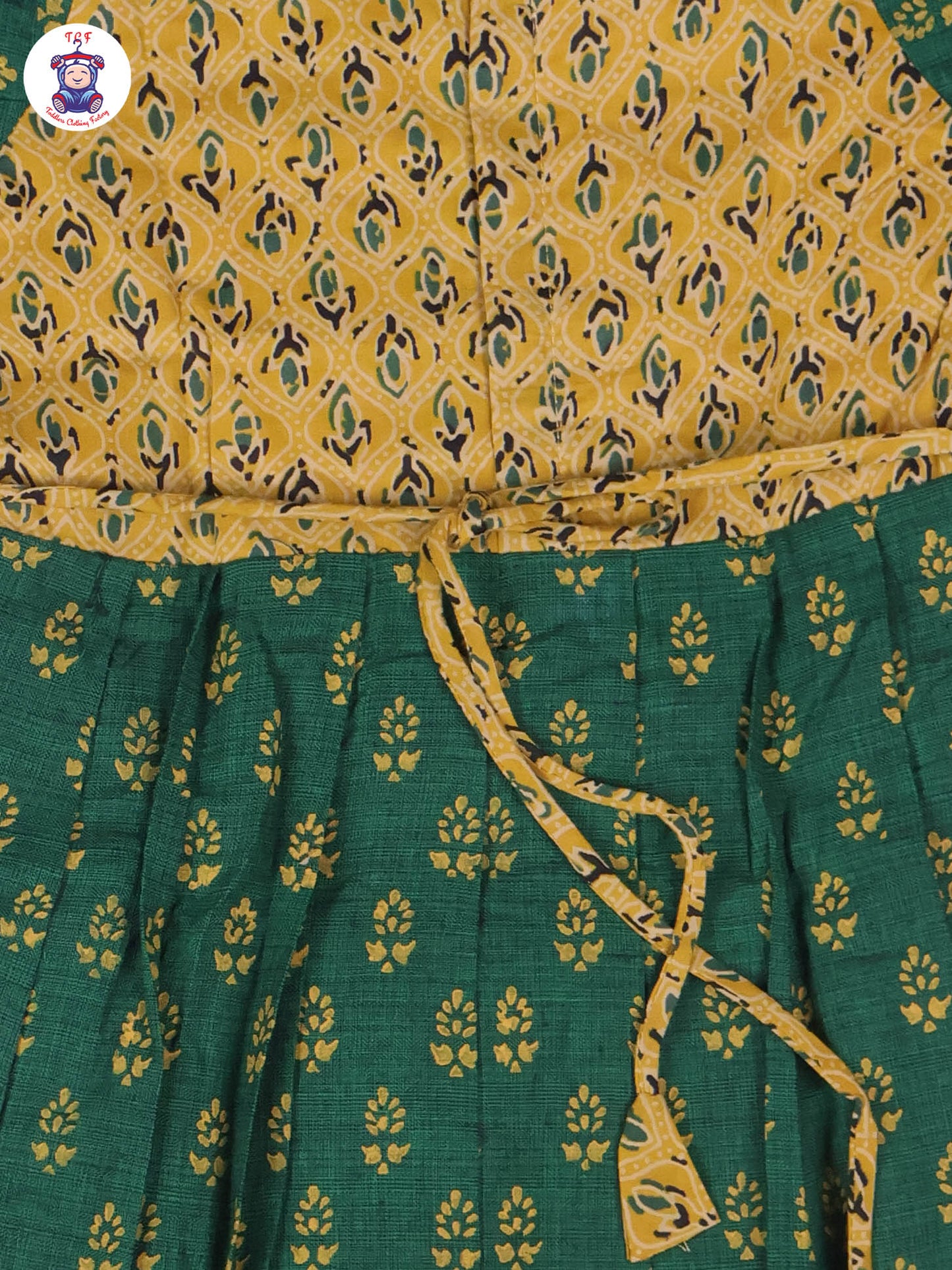 Mustard & Dark Green Floral - Girls Readymade Long Frock