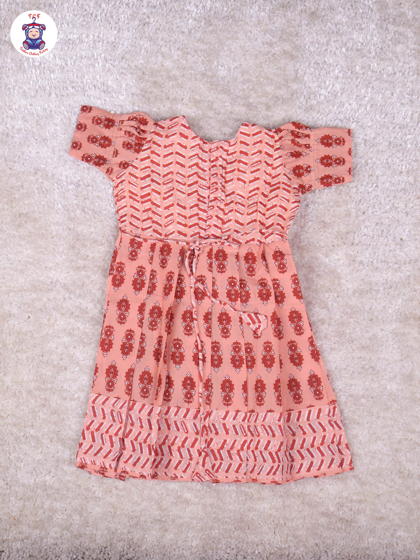 Peach & Reddish Brown Floral - Girls Readymade Long Frock