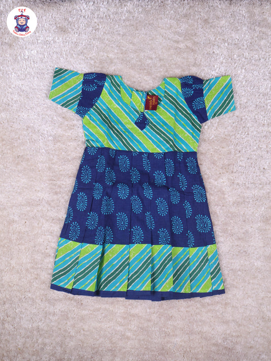 Green & Blue - Girls Readymade Long Frock