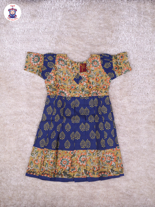 Mustard & Navy Blue - Girls Readymade Long Frock