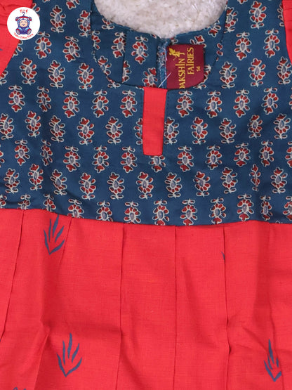 Teal Green & Red Floral - Girls Readymade Long Frock