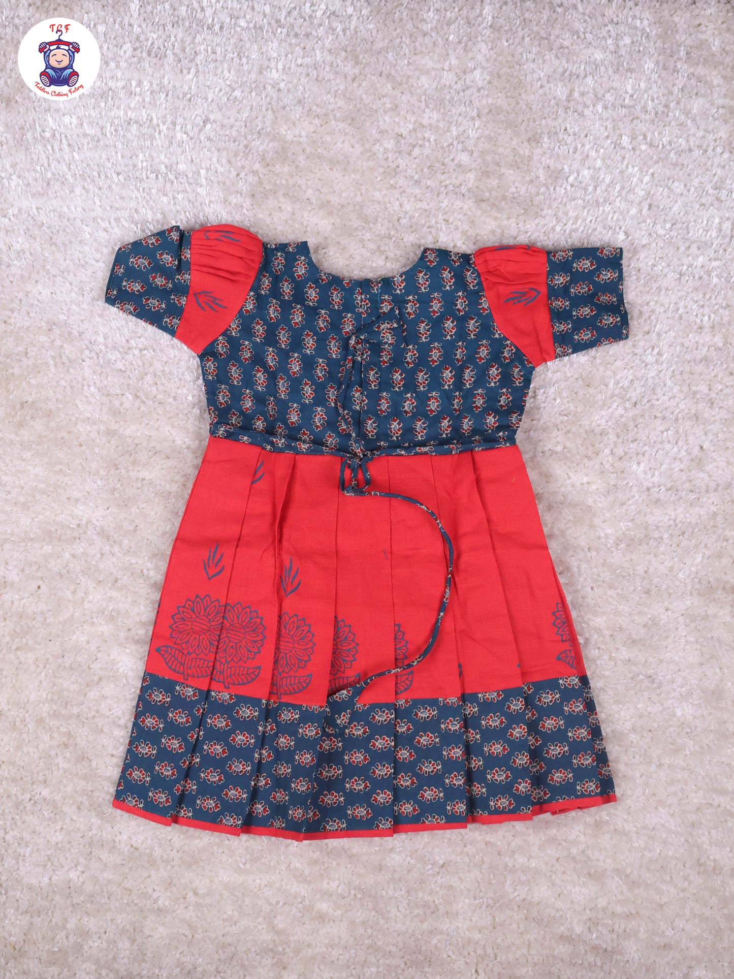 Teal Green & Red Floral - Girls Readymade Long Frock