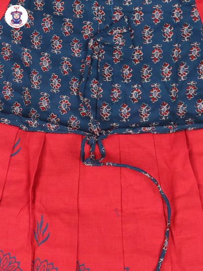 Teal Green & Red Floral - Girls Readymade Long Frock