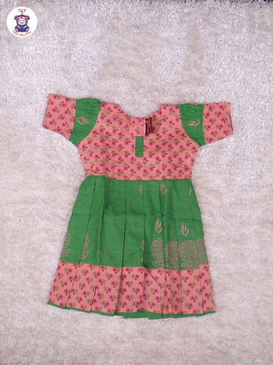 Onion Pink & Green Floral - Girls Readymade Long Frock