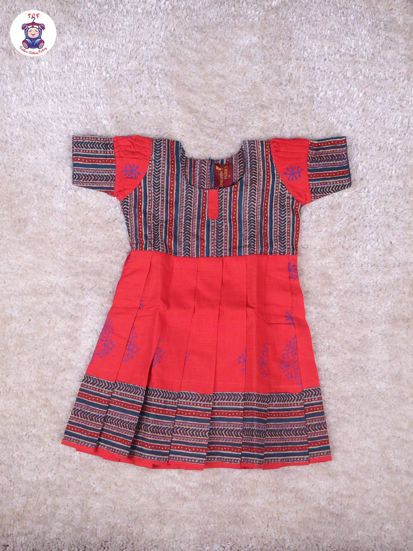 Teal Green & Red - Girls Readymade Long Frock