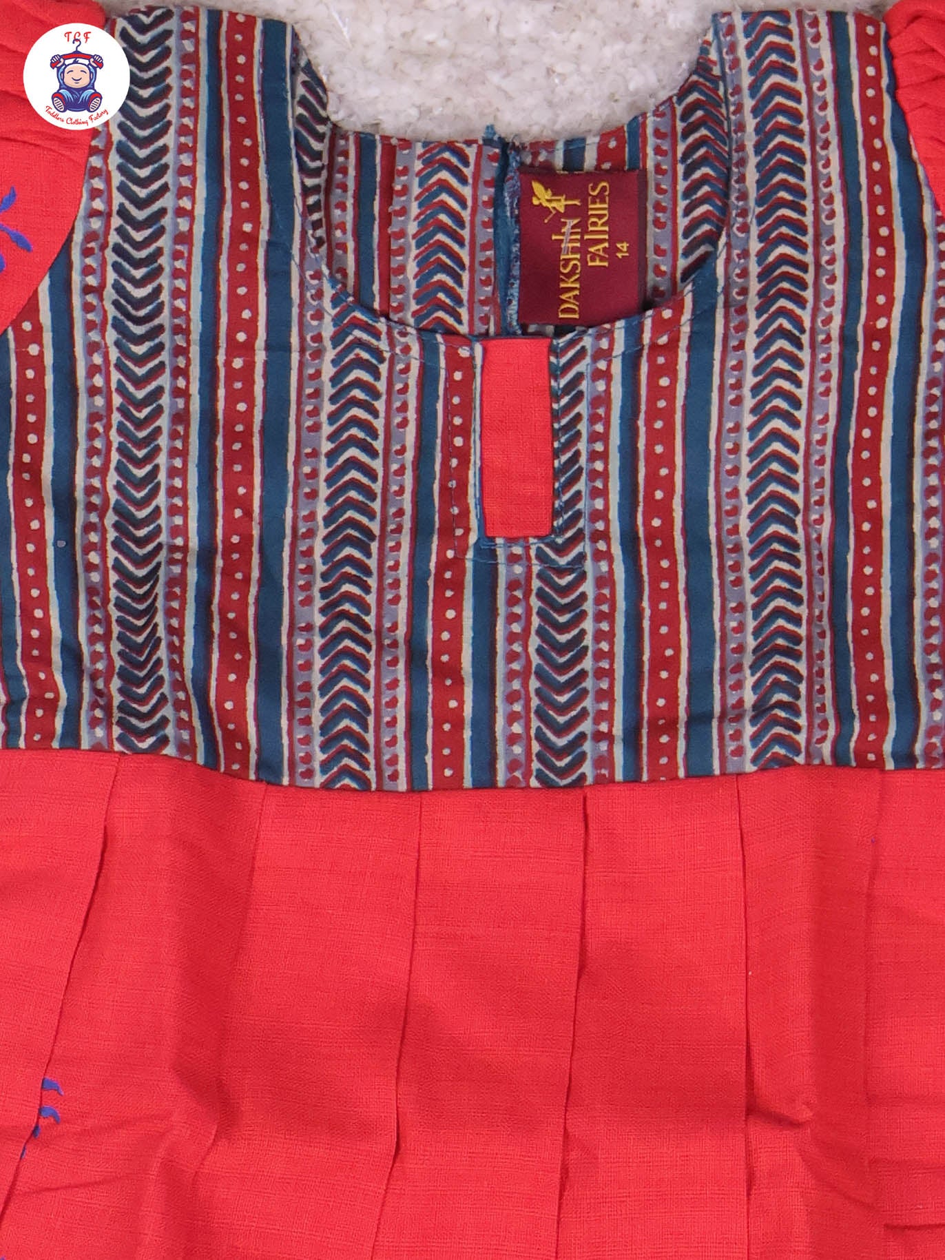 Teal Green & Red - Girls Readymade Long Frock