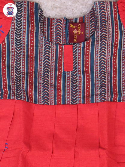 Teal Green & Red - Girls Readymade Long Frock