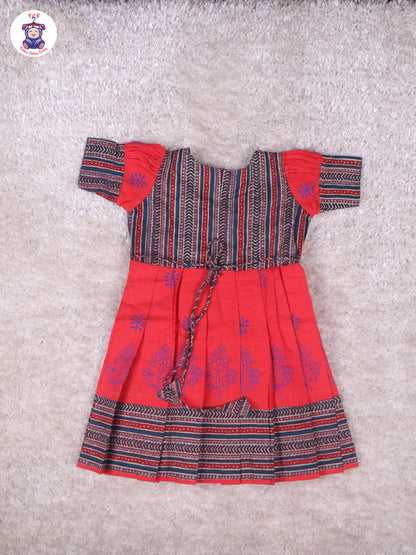 Teal Green & Red - Girls Readymade Long Frock