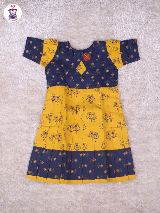 Royal Blue & Mustard Floral - Girls Readymade Long Frock