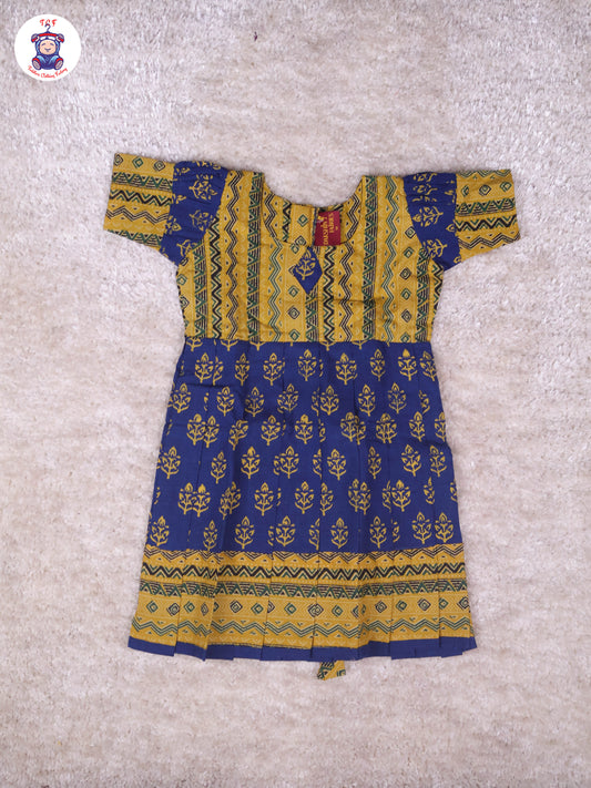 Mustard & Navy Blue - Girls Readymade Long Frock