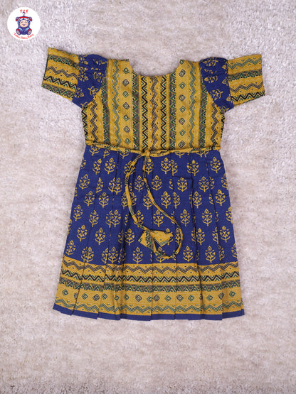 Mustard & Navy Blue - Girls Readymade Long Frock