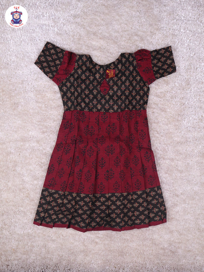Black & Maroon Floral - Girls Readymade Long Frock