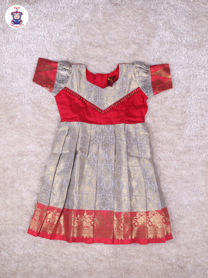 Red & Light Lavender - Girls Readymade Long Frock