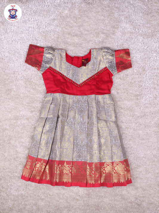 Red & Light Lavender - Girls Readymade Long Frock