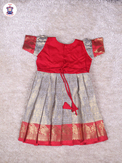 Red & Light Lavender - Girls Readymade Long Frock