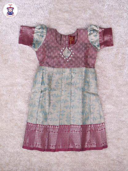 Maroon & Teal Blue - Girls Readymade Long Frock
