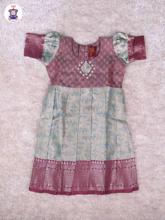 Maroon & Teal Blue - Girls Readymade Long Frock