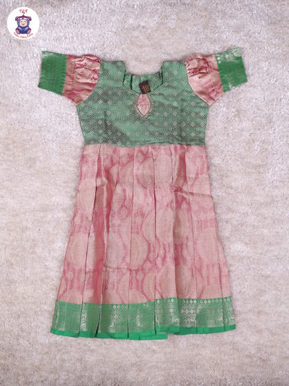 Green & Onion Pink - Girls Readymade Long Frock