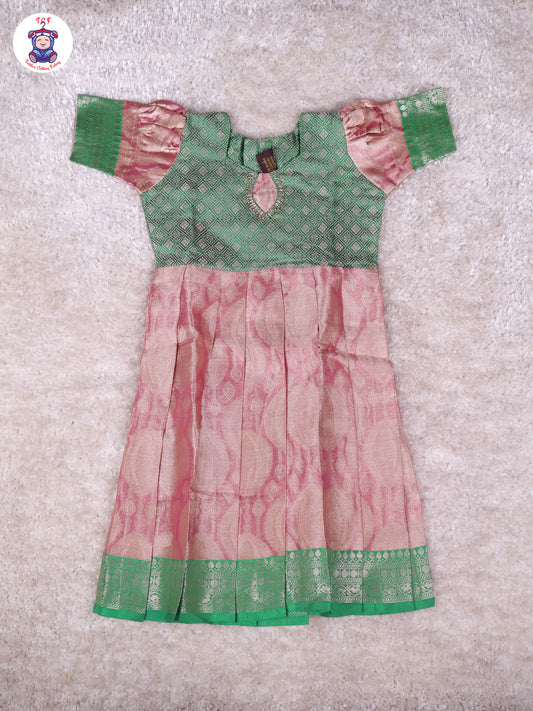 Green & Onion Pink - Girls Readymade Long Frock