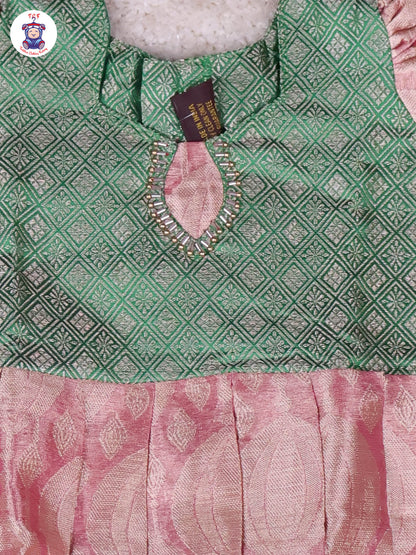 Green & Onion Pink - Girls Readymade Long Frock