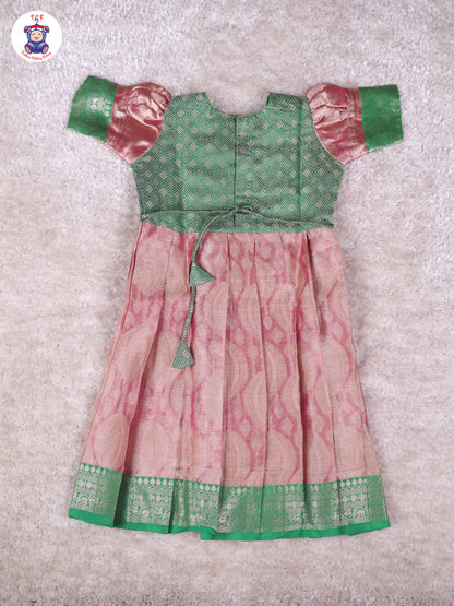Green & Onion Pink - Girls Readymade Long Frock