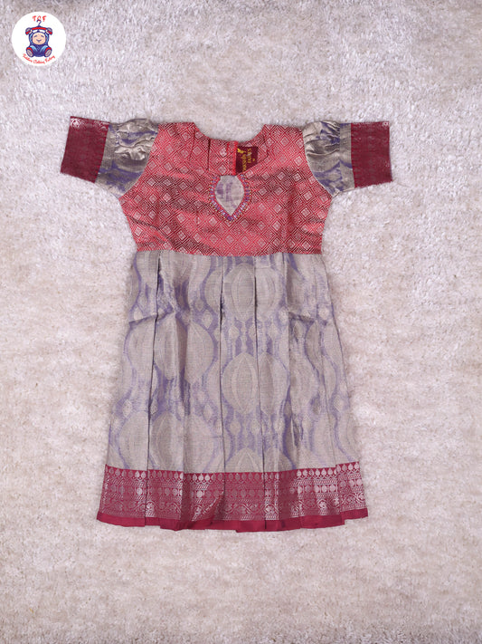 Red & Light Lavender - Girls Readymade Long Frock