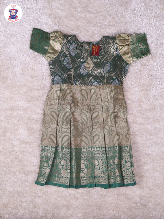 Green & Gold - Girls Readymade Long Frock