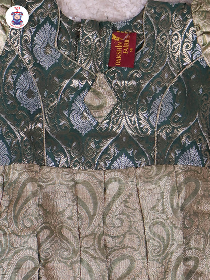 Green & Gold - Girls Readymade Long Frock