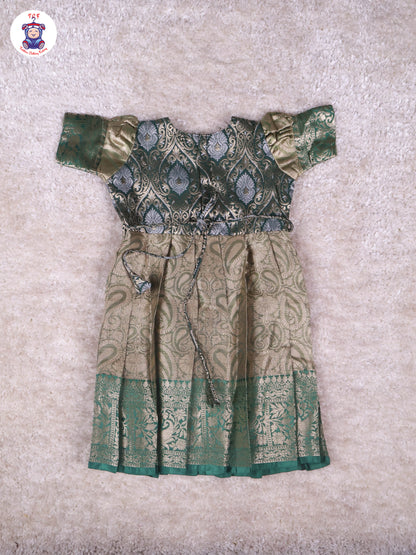 Green & Gold - Girls Readymade Long Frock