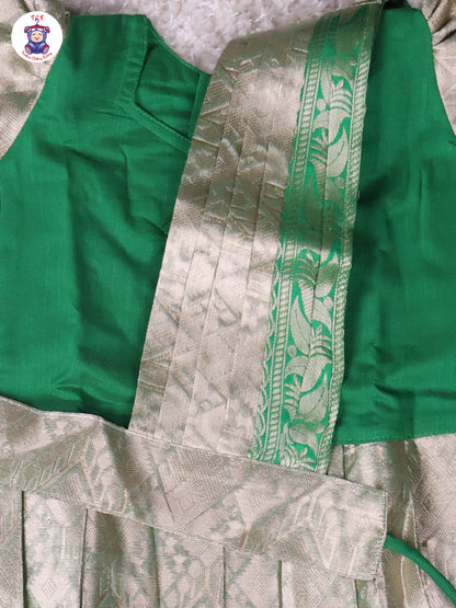 Green & Light Grey - Girls Readymade Pavadai Sattai With Half Saree