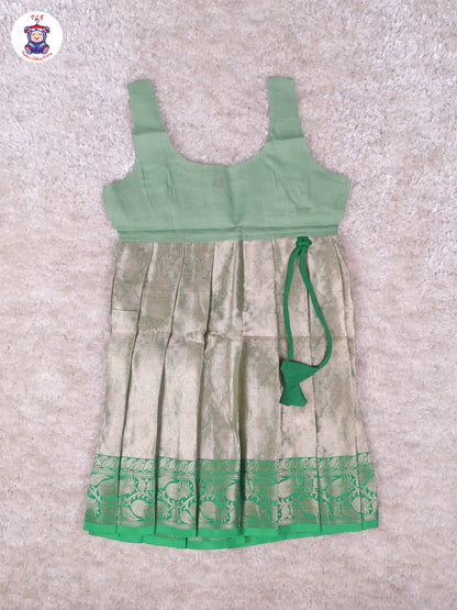Green & Light Grey - Girls Readymade Pavadai Sattai With Half Saree