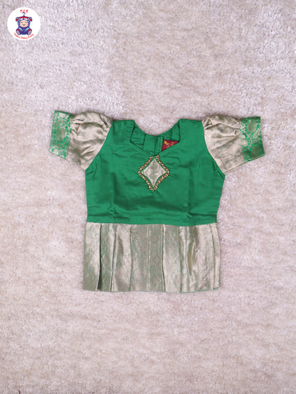Green & Light Grey - Girls Readymade Pavadai Sattai With Half Saree