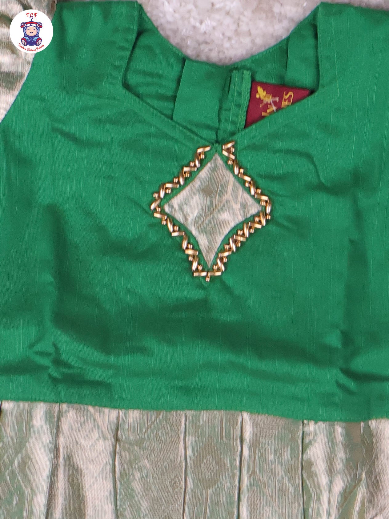 Green & Light Grey - Girls Readymade Pavadai Sattai With Half Saree
