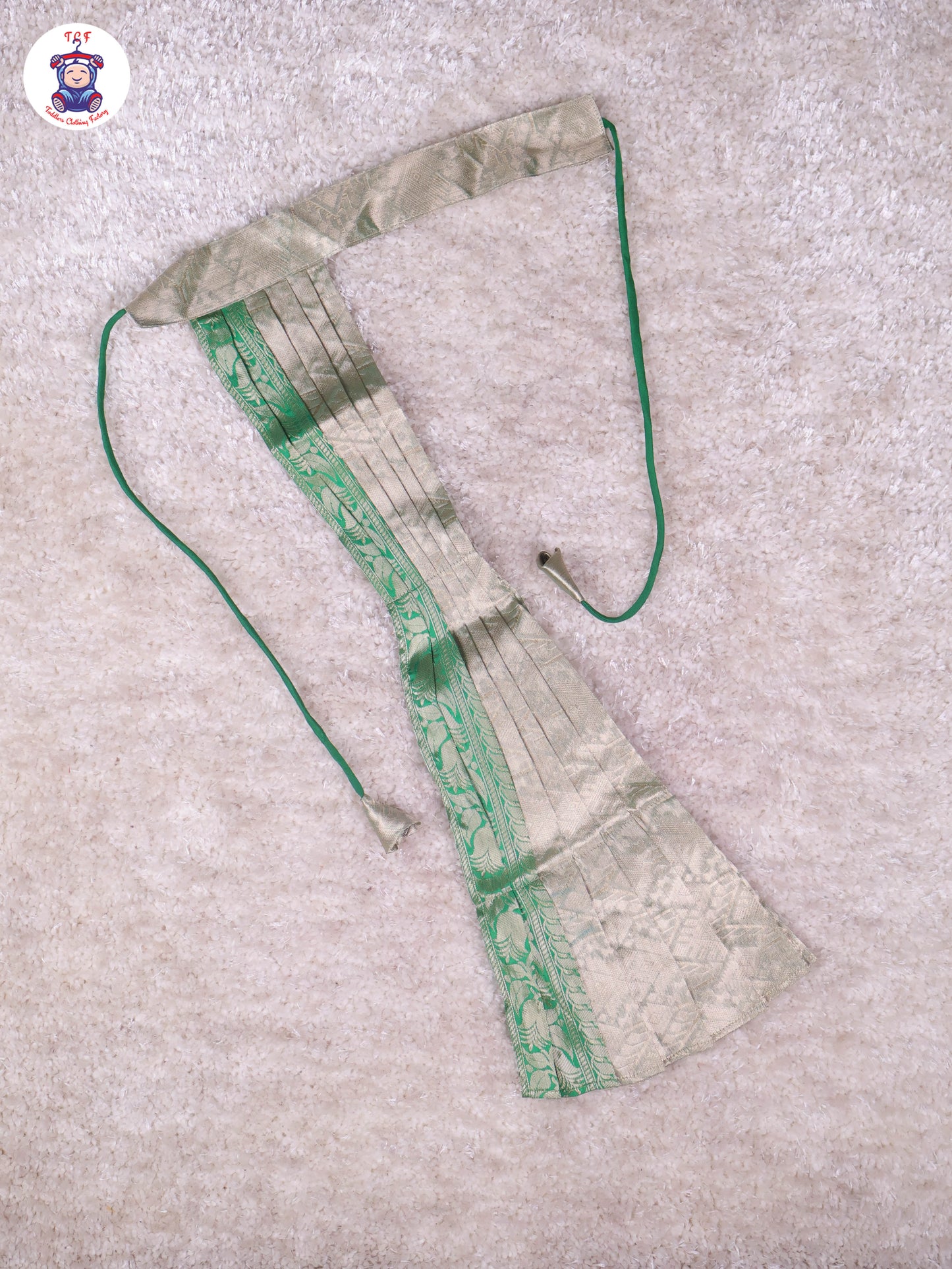 Green & Light Grey - Girls Readymade Pavadai Sattai With Half Saree