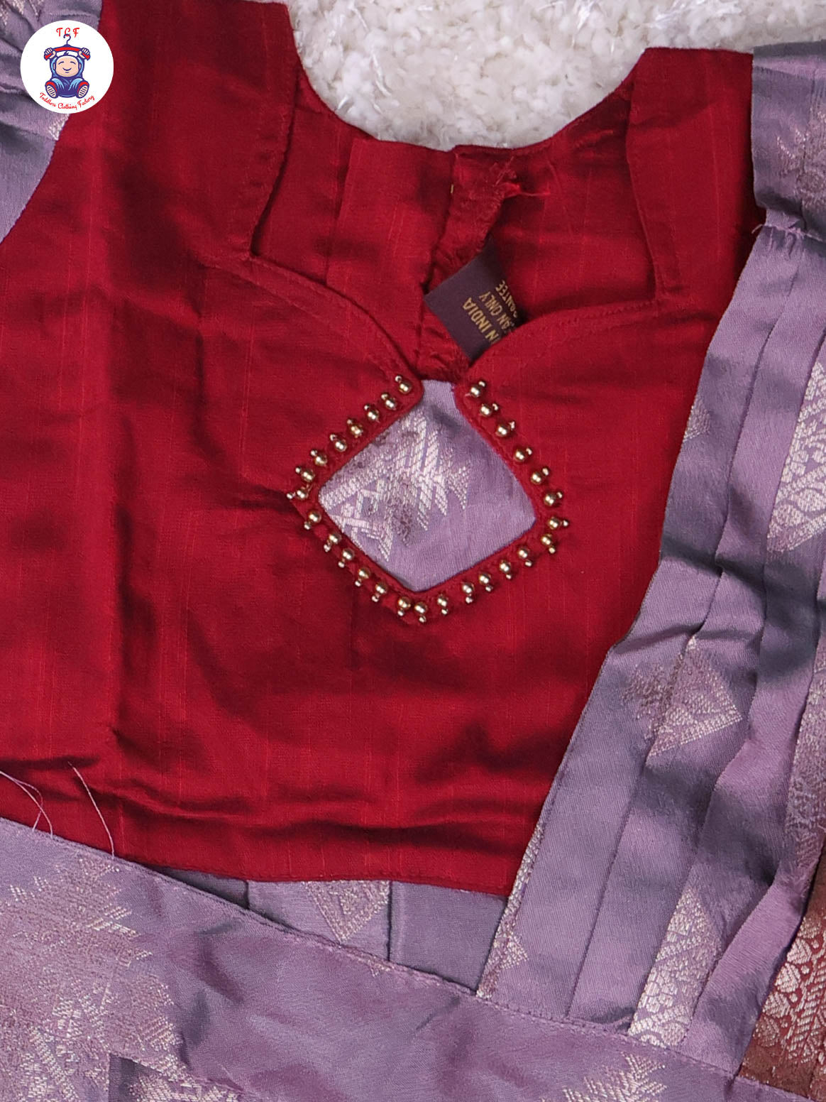 Maroon & Grey - Girls Readymade Pavadai Sattai With Half Saree